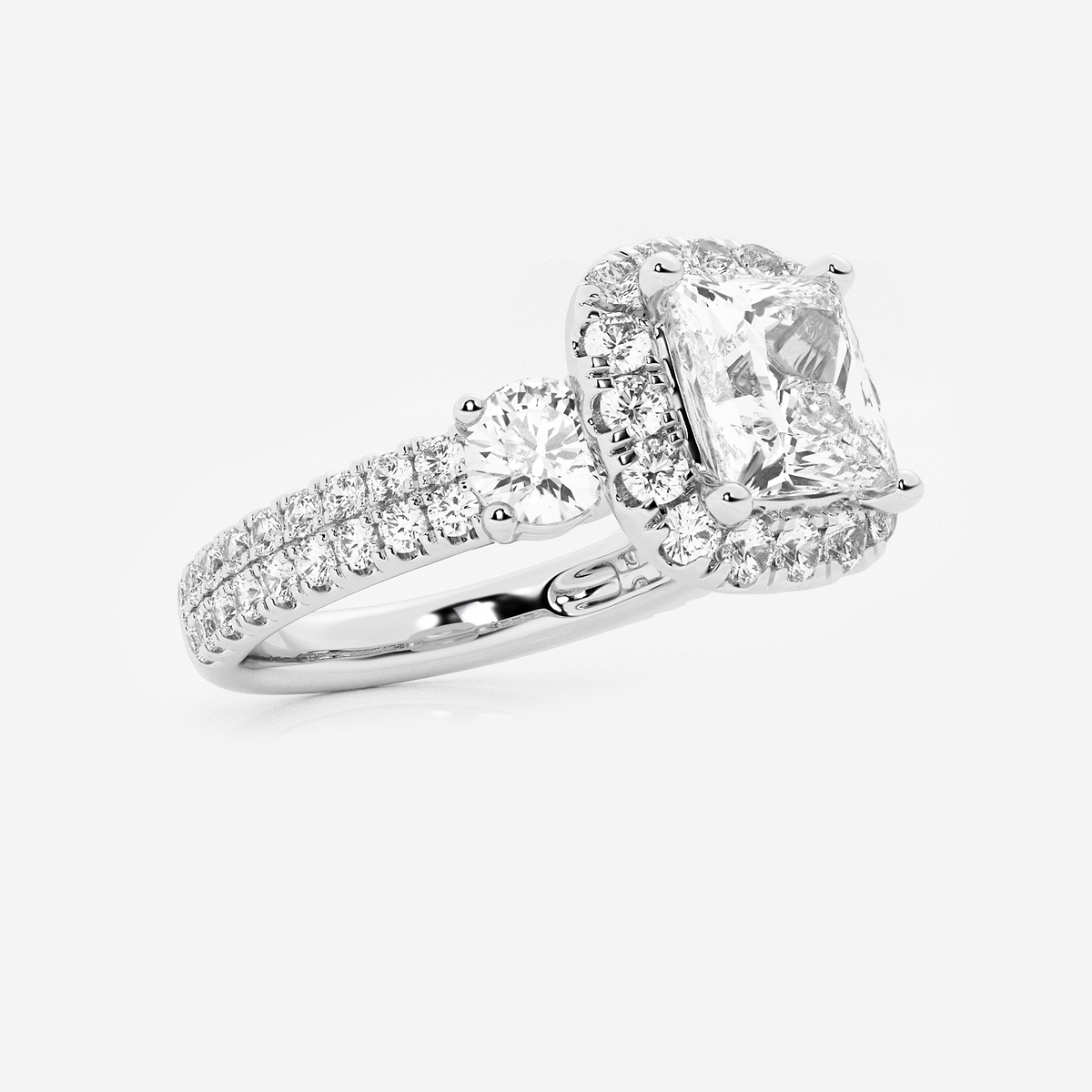 Additional Image 1 for  3 1/4 ctw Princess Lab Grown Diamond Double Row Side Stones Halo Engagement Ring