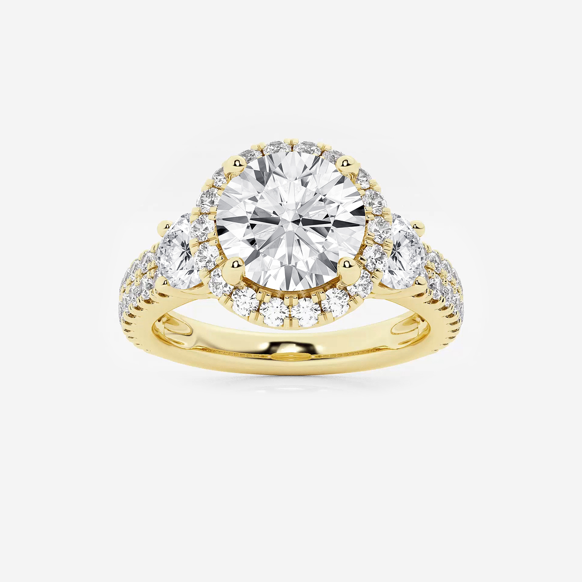 3 1/4 ctw Round Lab Grown Diamond Double Row Side Stones Halo Engagement Ring