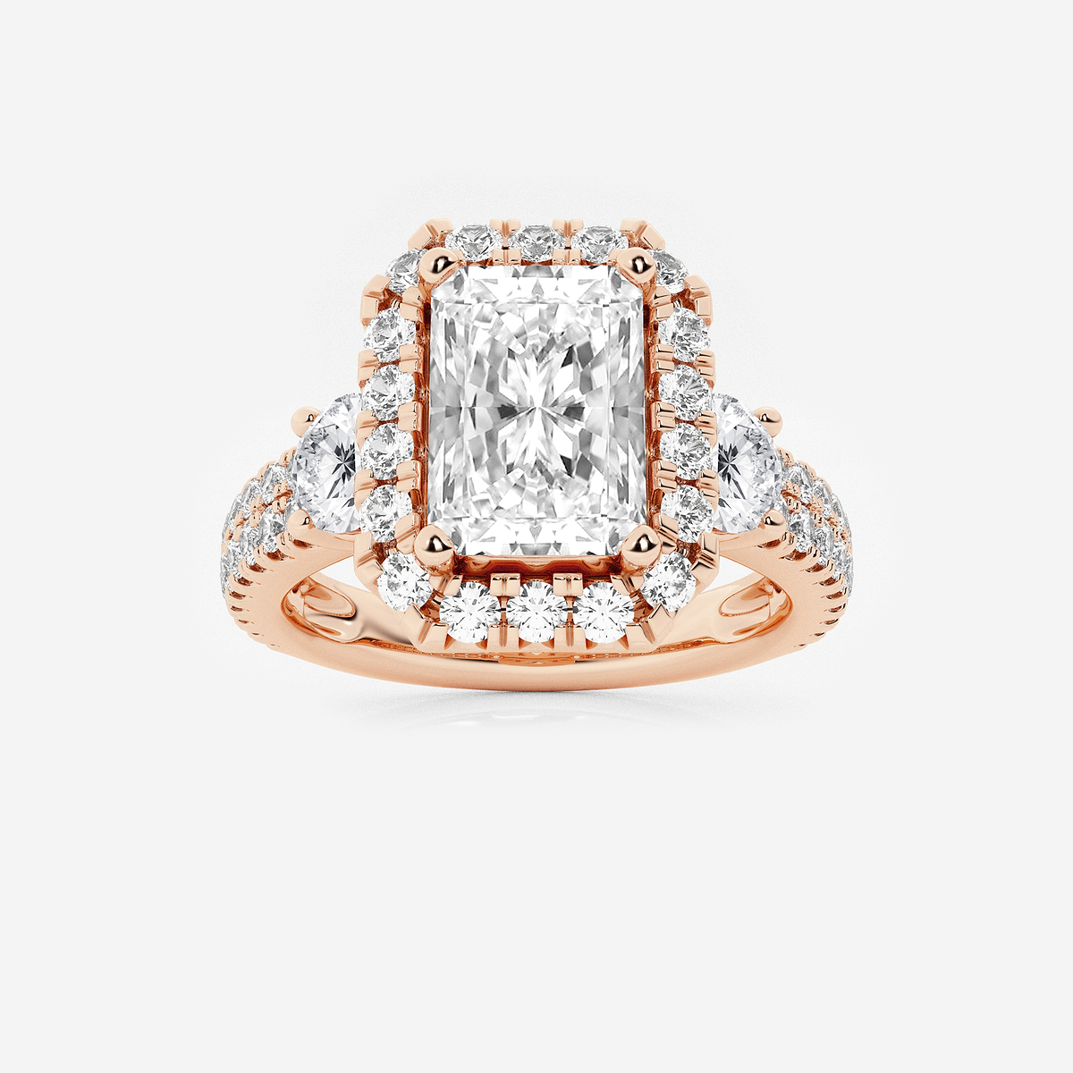 3 1/4 ctw Radiant Lab Grown Diamond Double Row Side Stones Halo Engagement Ring