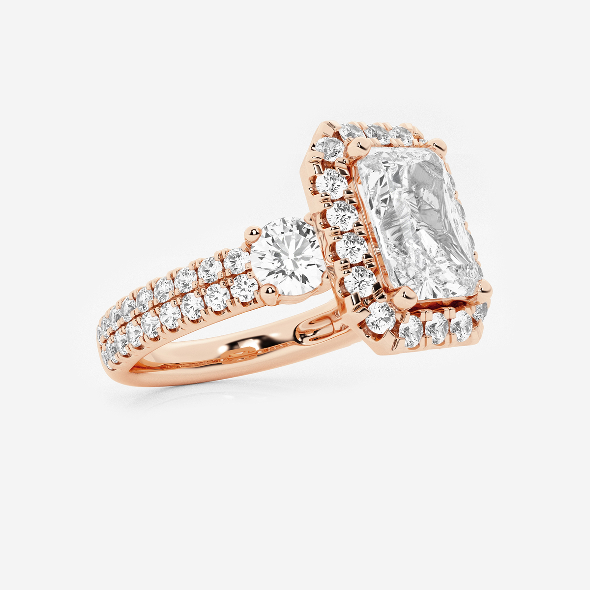 Additional Image 1 for  3 1/4 ctw Radiant Lab Grown Diamond Double Row Side Stones Halo Engagement Ring