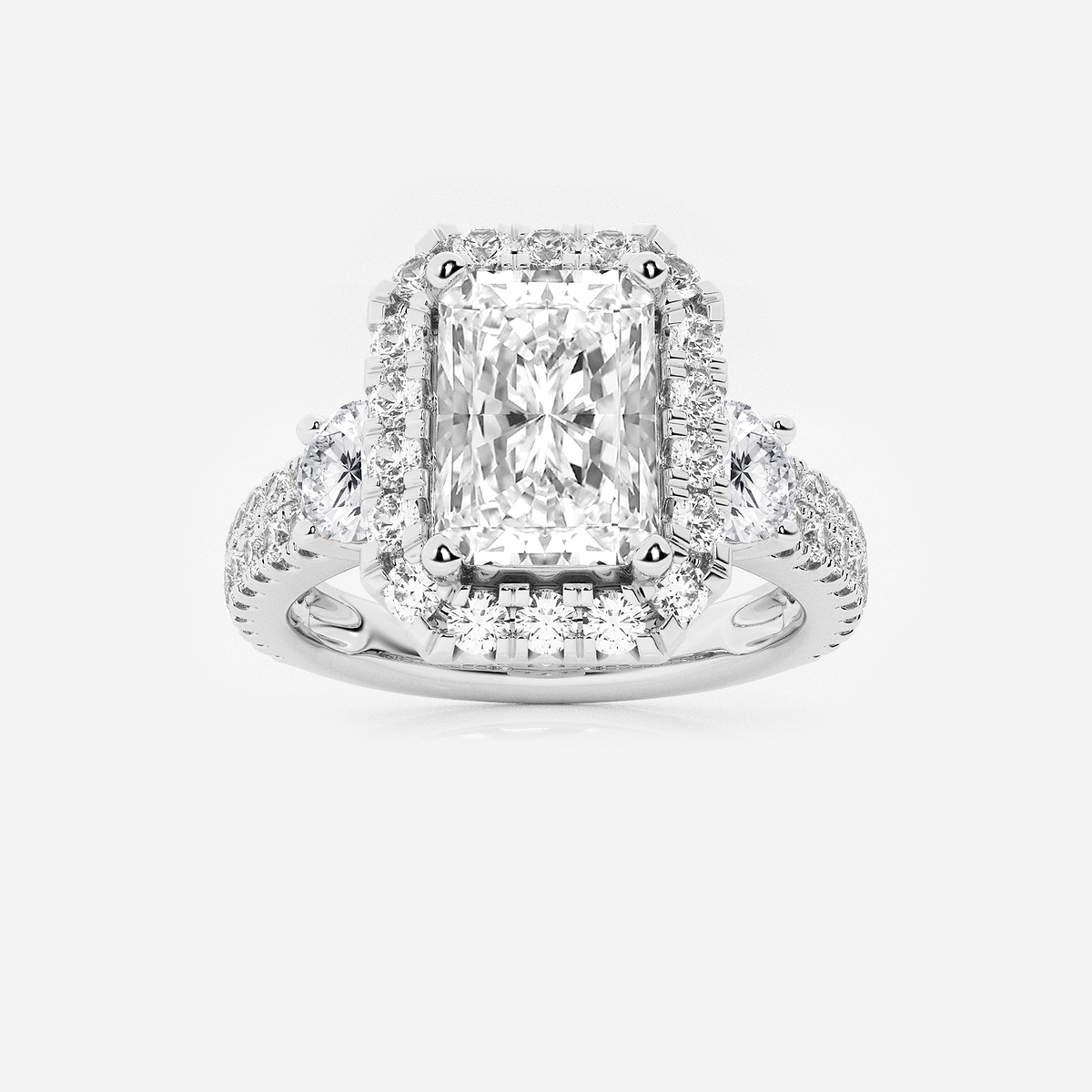 3 1/4 ctw Radiant Lab Grown Diamond Double Row Side Stones Halo Engagement Ring