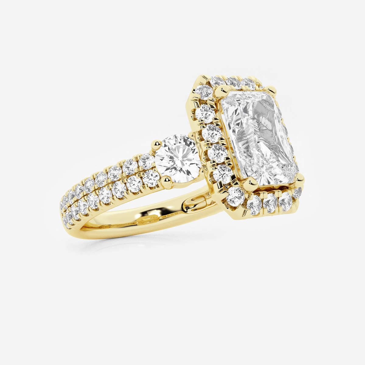 Additional Image 1 for  3 1/4 ctw Radiant Lab Grown Diamond Double Row Side Stones Halo Engagement Ring
