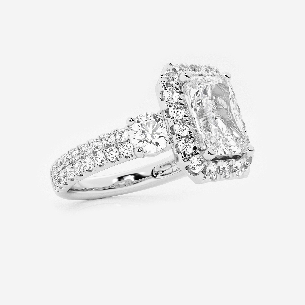 Additional Image 1 for  3 1/4 ctw Radiant Lab Grown Diamond Double Row Side Stones Halo Engagement Ring