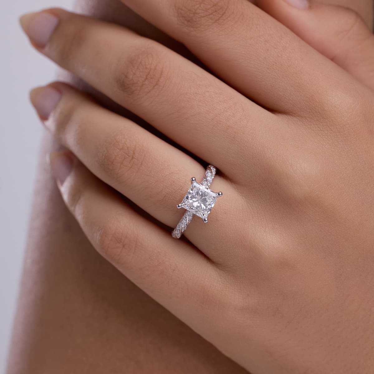 3 ctw Princess Lab Grown Diamond Ribbon Engagement Ring