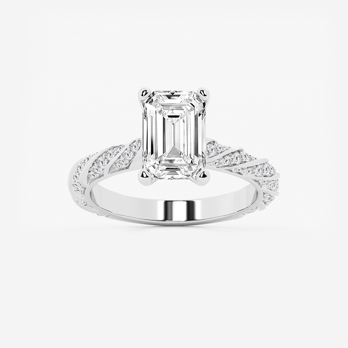 3 7/8 ctw Emerald Lab Grown Diamond Ribbon Engagement Ring