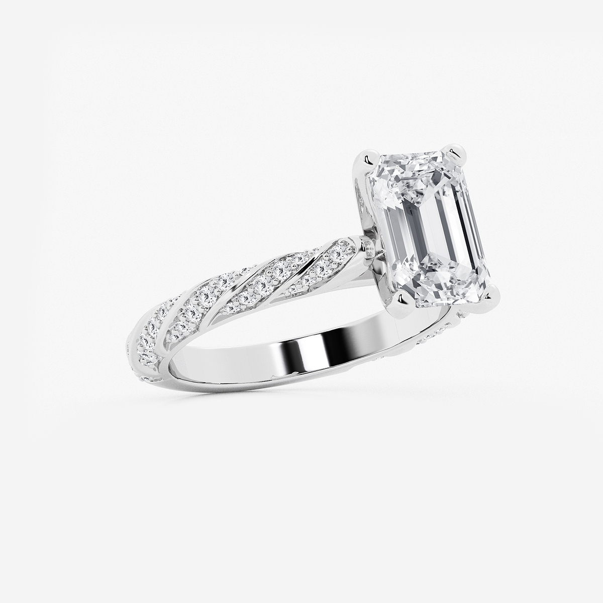 Additional Image 1 for  3 7/8 ctw Emerald Lab Grown Diamond Ribbon Engagement Ring