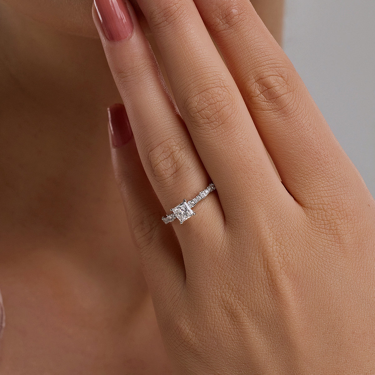 1 1/3 ctw Princess Lab Grown Diamond Station Engagement Ring