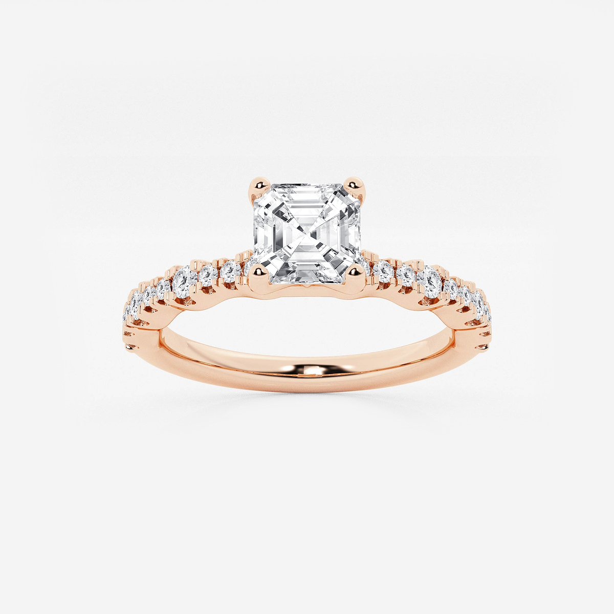 1 ctw Asscher Lab Grown Diamond Station Engagement Ring