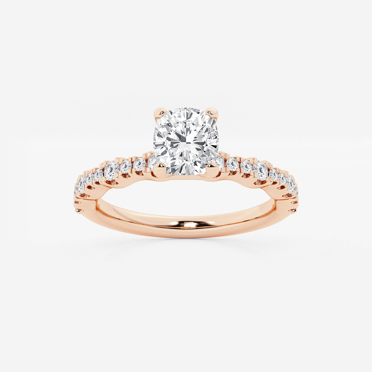 1 ctw Cushion Lab Grown Diamond Station Engagement Ring