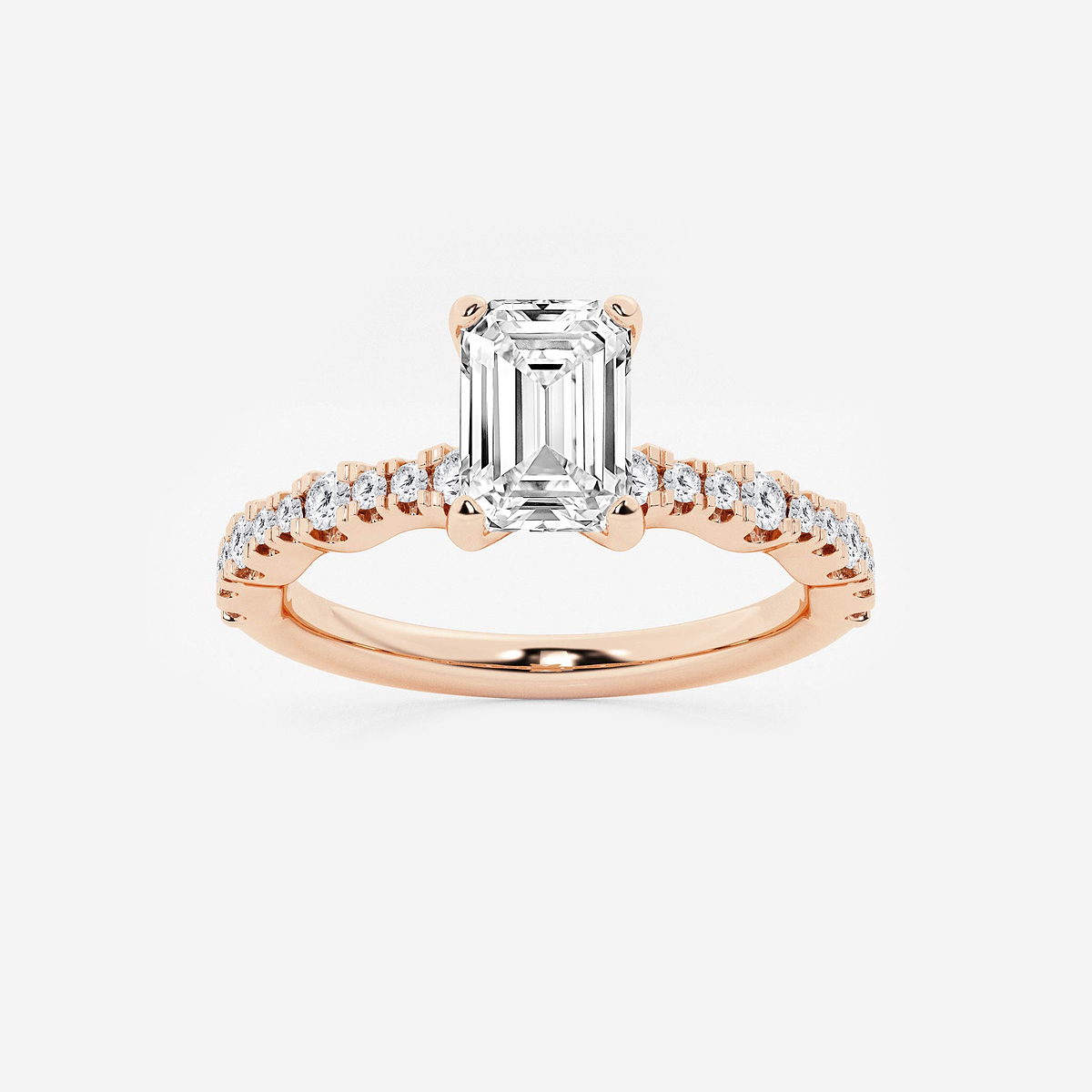 1 1/3 ctw Emerald Lab Grown Diamond Station Engagement Ring