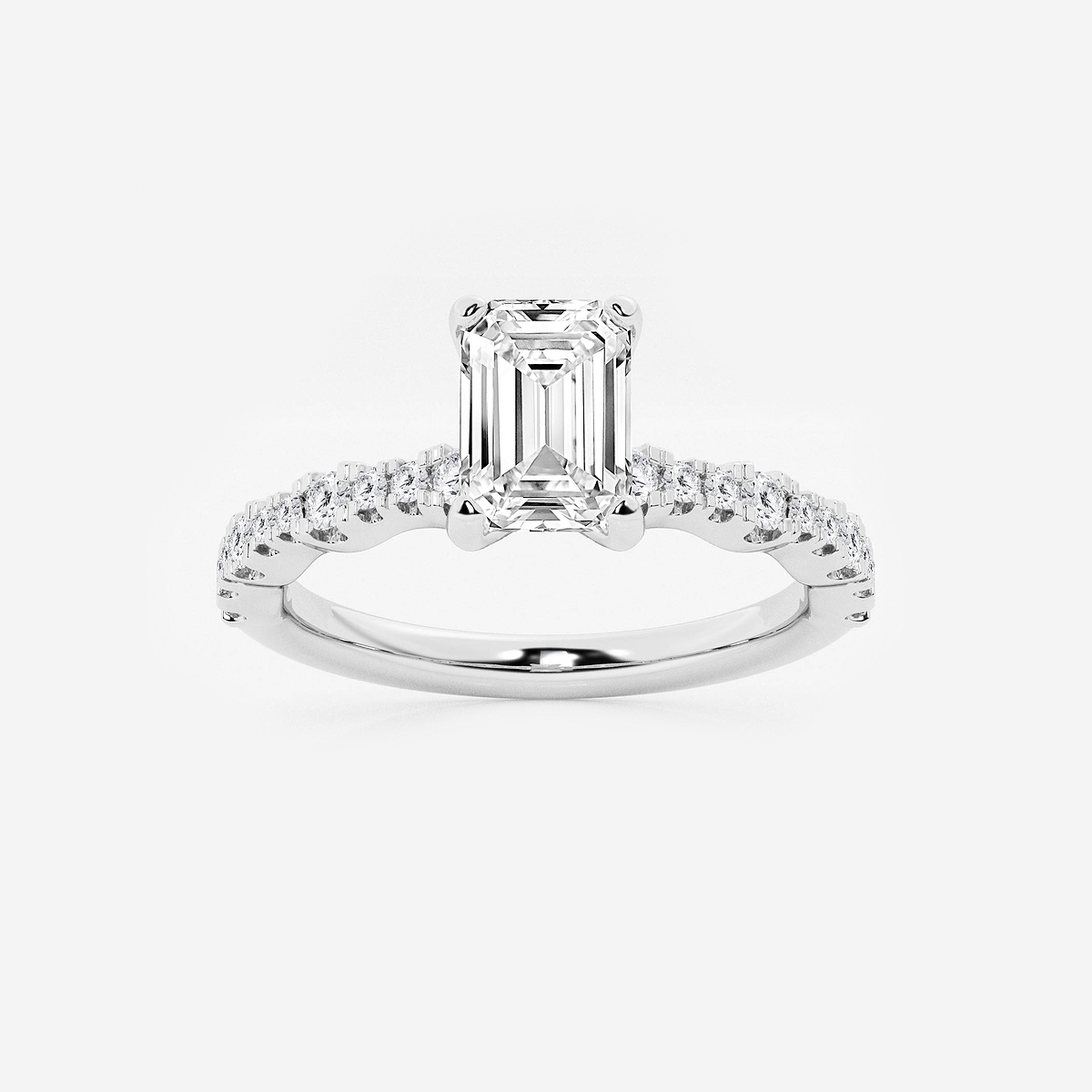 1 1/3 ctw Emerald Lab Grown Diamond Station Engagement Ring
