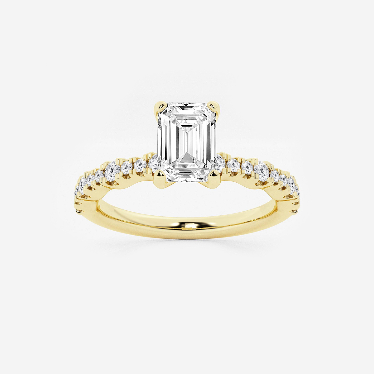 1 1/3 ctw Emerald Lab Grown Diamond Station Engagement Ring