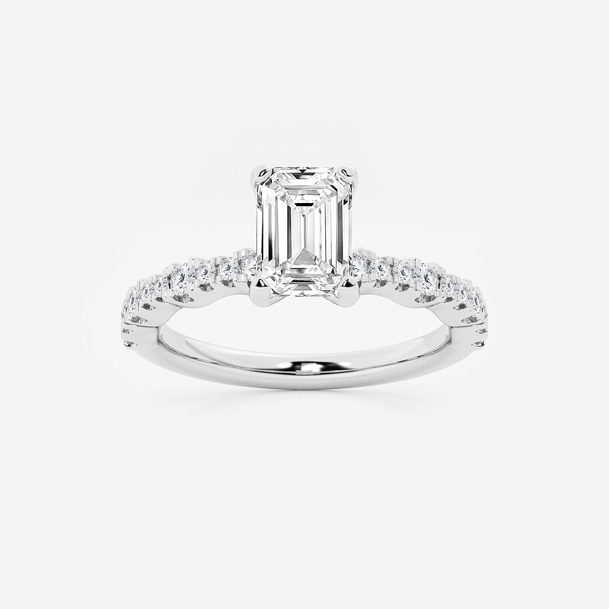 1 1/3 ctw Emerald Lab Grown Diamond Station Engagement Ring