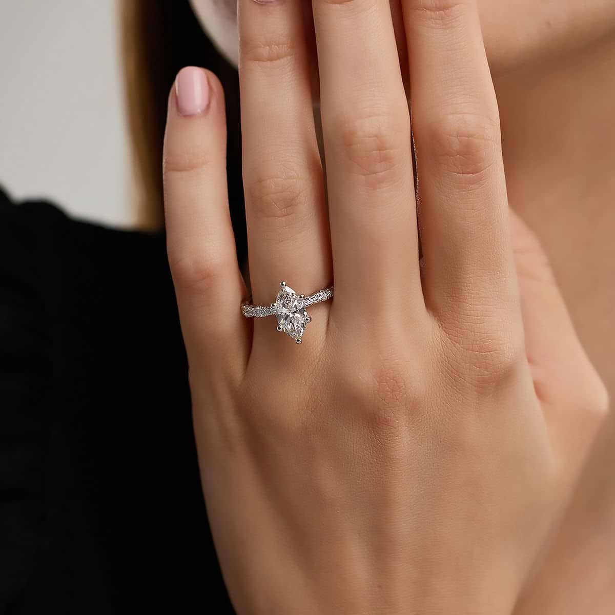 1 ctw Marquise Lab Grown Diamond Station Engagement Ring