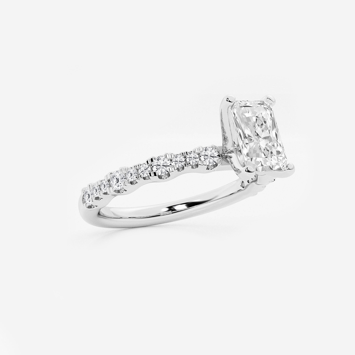 1 ctw Radiant Lab Grown Diamond Station Engagement Ring 14K White Gold, FG, VS2+