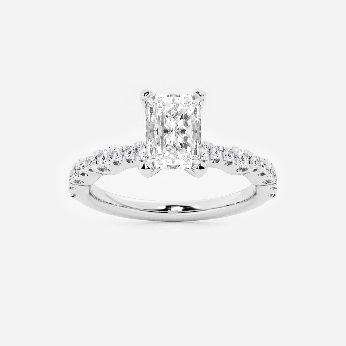 1 ctw Radiant Lab Grown Diamond Station Engagement Ring 14K White Gold, FG, VS2+
