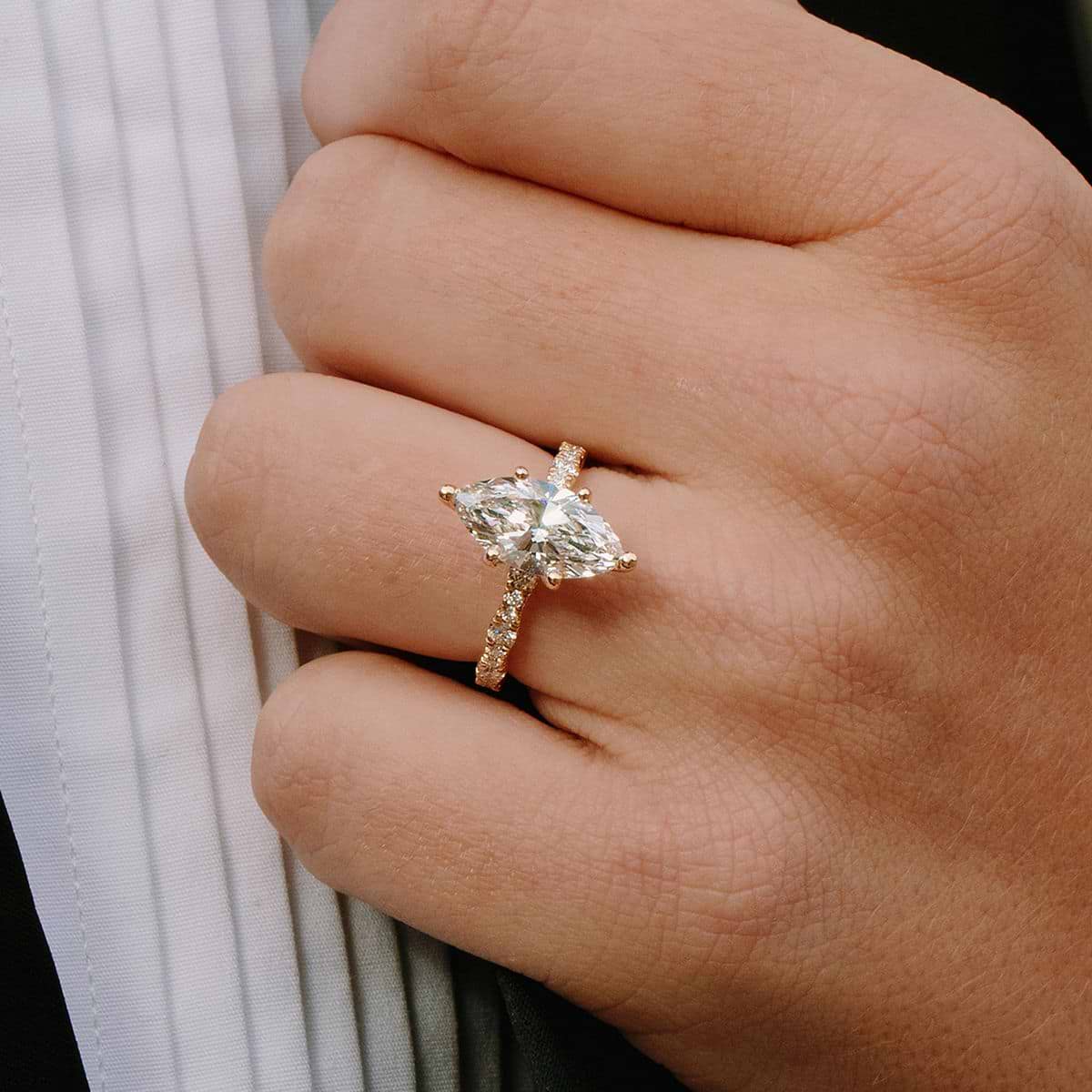 2 1/2 ctw Marquise Lab Grown Diamond Station Engagement Ring 14K Yellow Gold, FG, VS2+