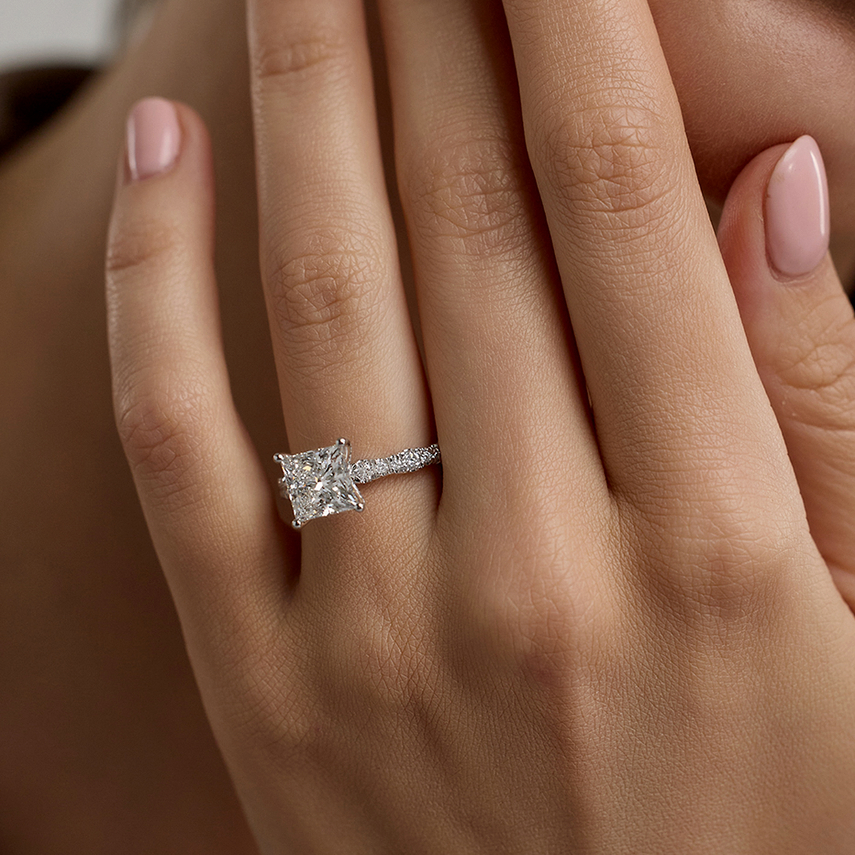 Eleanor ctw Princess Lab Grown Diamond Station Engagement Ring