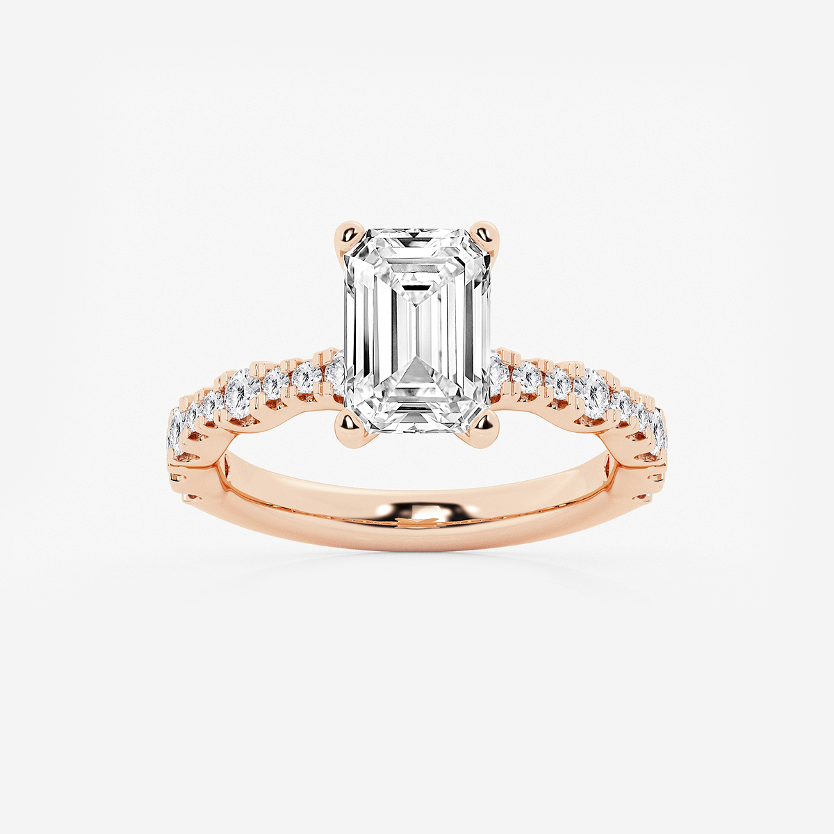 3 1/2 ctw Emerald Lab Grown Diamond Station Engagement Ring