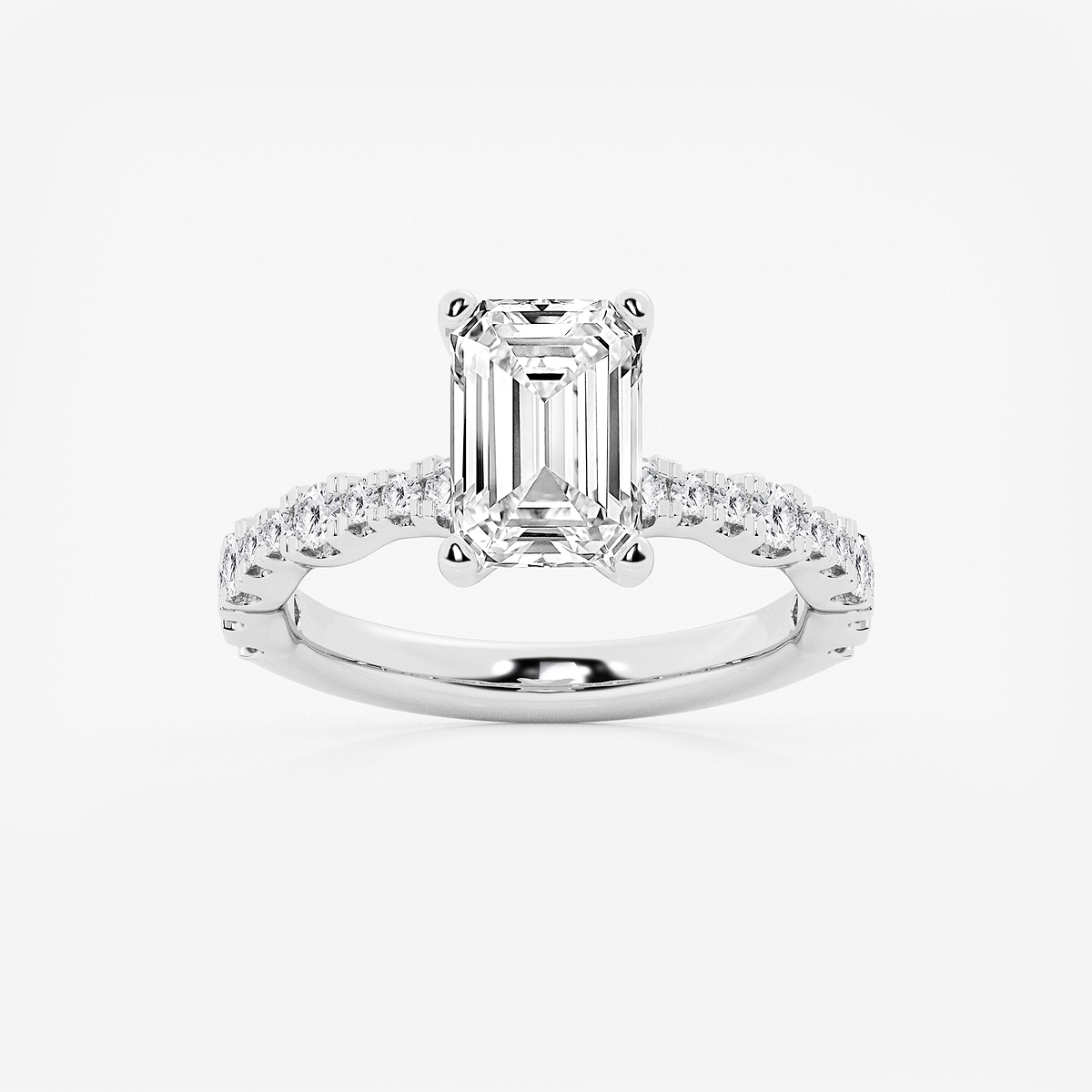 3 1/2 ctw Emerald Lab Grown Diamond Station Engagement Ring