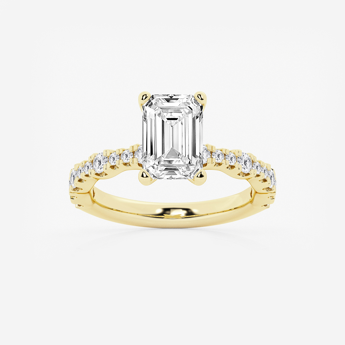 3 1/2 ctw Emerald Lab Grown Diamond Station Engagement Ring