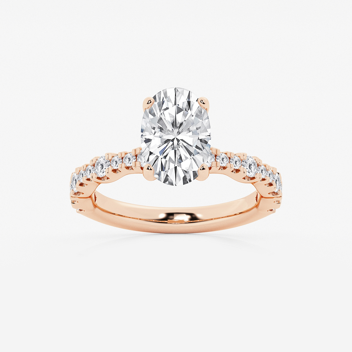 3 ctw Oval Lab Grown Diamond Station Engagement Ring