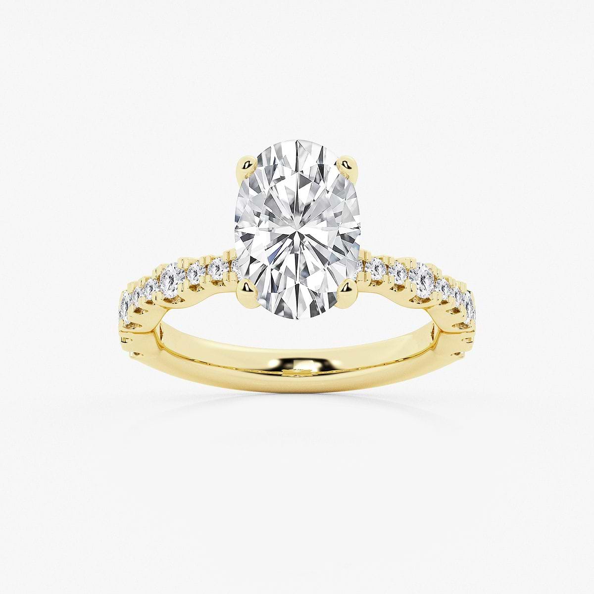 3 1/2 ctw Oval Lab Grown Diamond Station Engagement Ring 14K Yellow Gold, E, VS1