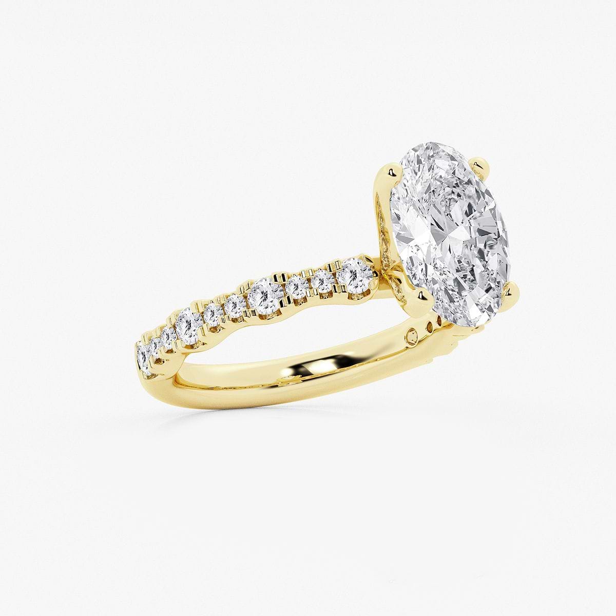 3 1/2 ctw Oval Lab Grown Diamond Station Engagement Ring 14K Yellow Gold, E, VS1