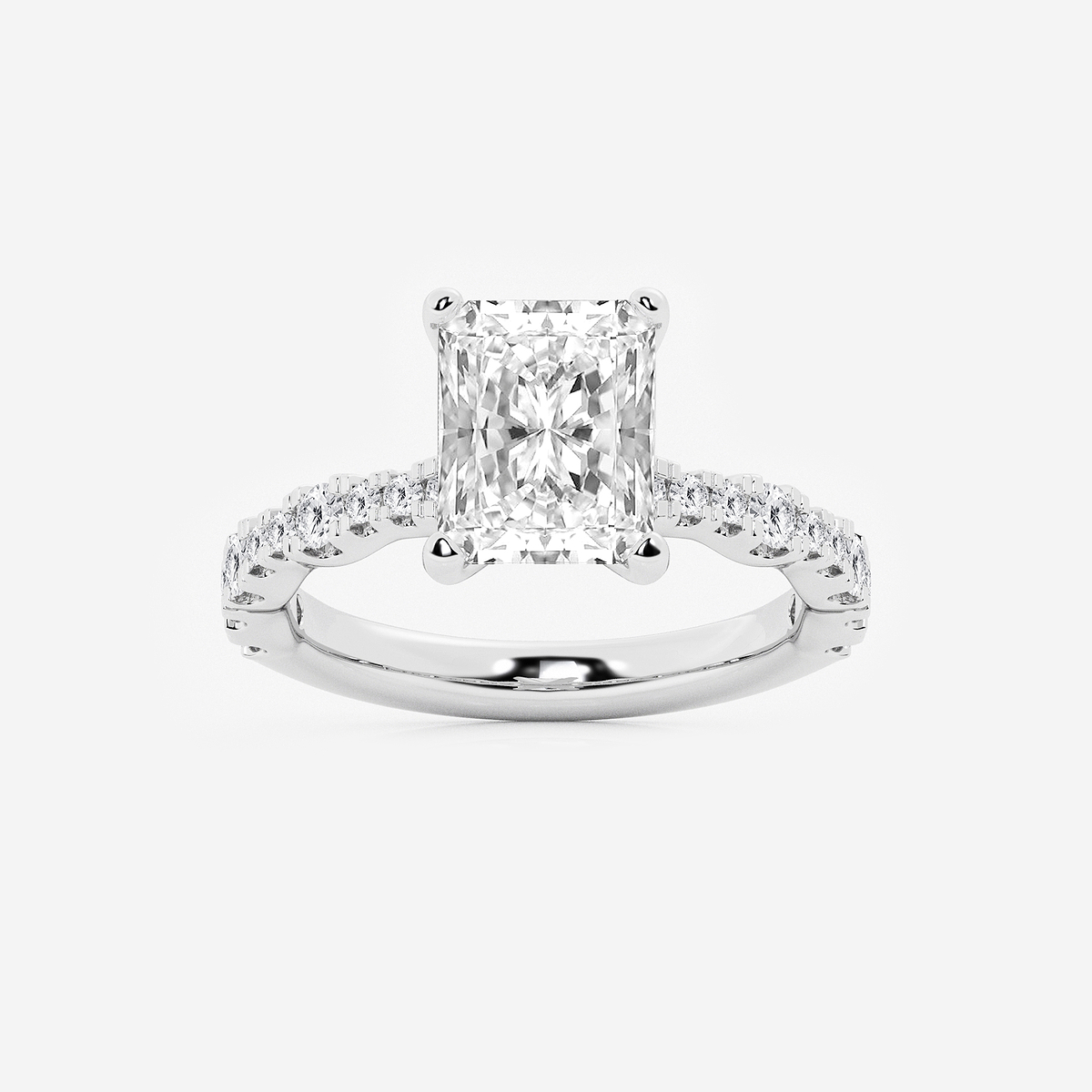 3 ctw Radiant Lab Grown Diamond Station Engagement Ring 14K White Gold, FG, VS2+