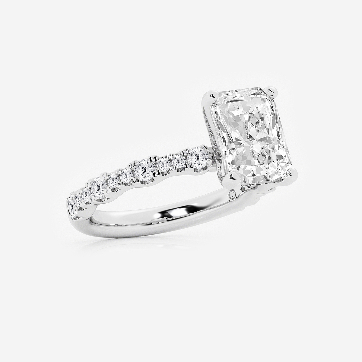 3 ctw Radiant Lab Grown Diamond Station Engagement Ring 14K White Gold, FG, VS2+