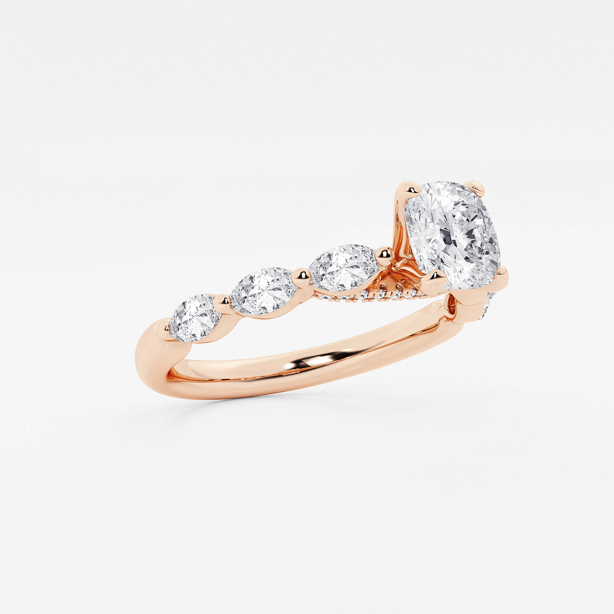 Additional Image 1 for  1 1/6 ctw Cushion Lab Grown Diamond Engagement Ring with Floating Marquise Side Accents
