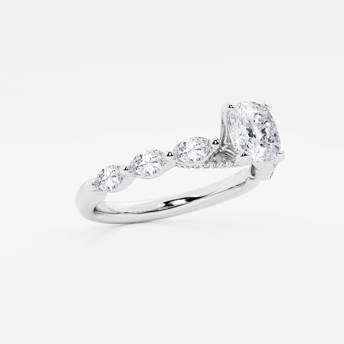 Additional Image 1 for  1 1/6 ctw Cushion Lab Grown Diamond Engagement Ring with Floating Marquise Side Accents