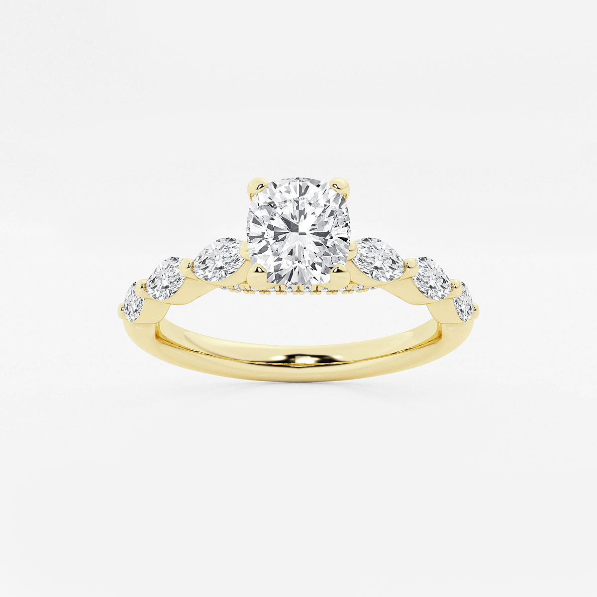 1 2/5 ctw Cushion Lab Grown Diamond Engagement Ring with Floating Marquise Side Accents