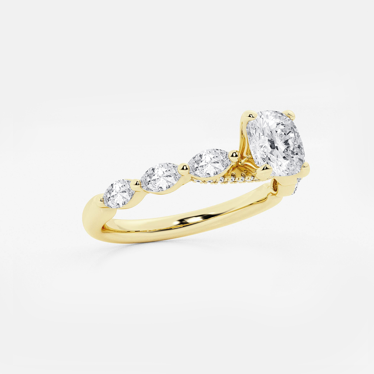 Additional Image 1 for  1 2/5 ctw Cushion Lab Grown Diamond Engagement Ring with Floating Marquise Side Accents