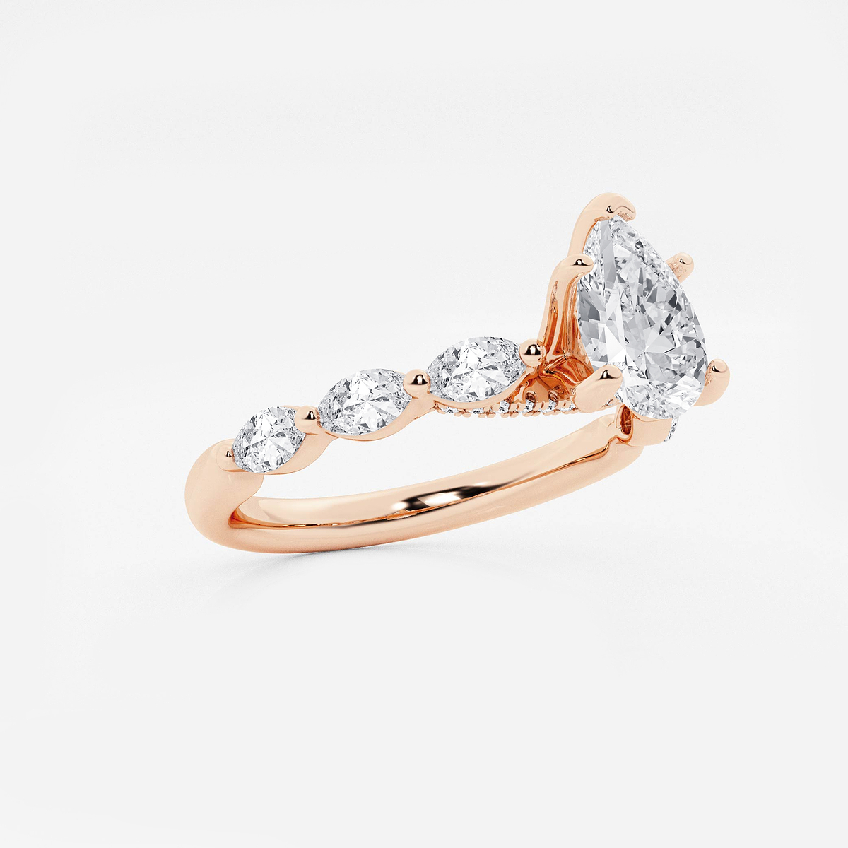 Additional Image 1 for  1 1/6 ctw Pear Lab Grown Diamond Engagement Ring with Floating Marquise Side Accents