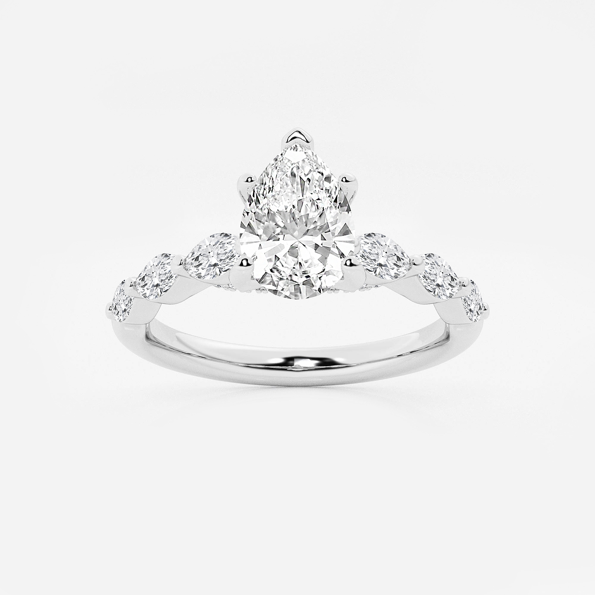 1 1/6 ctw Pear Lab Grown Diamond Engagement Ring with Floating Marquise Side Accents