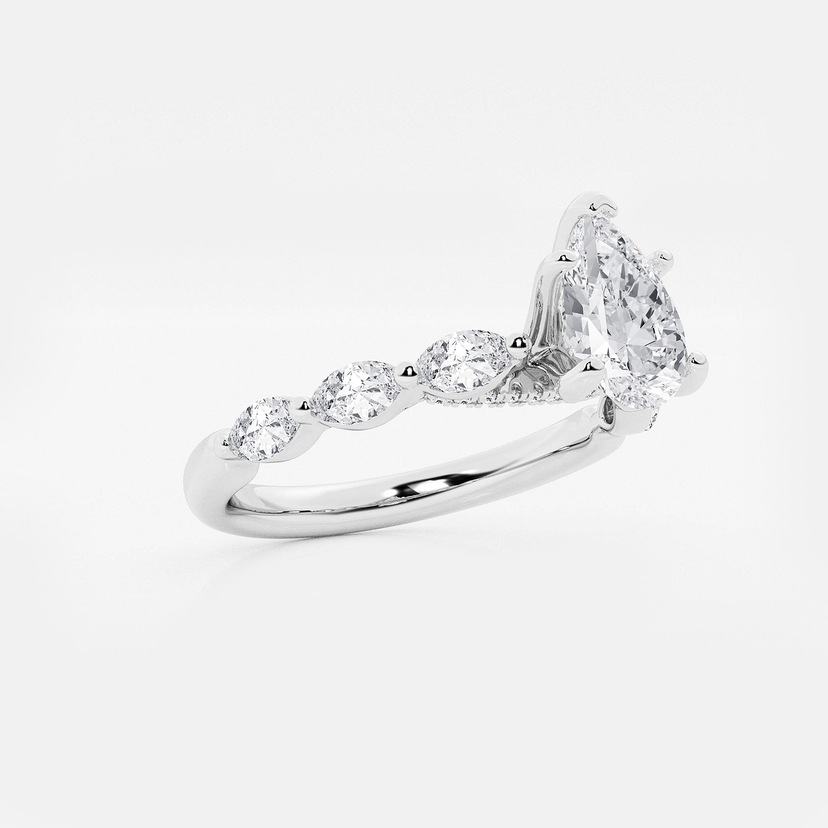 Additional Image 1 for  1 1/6 ctw Pear Lab Grown Diamond Engagement Ring with Floating Marquise Side Accents