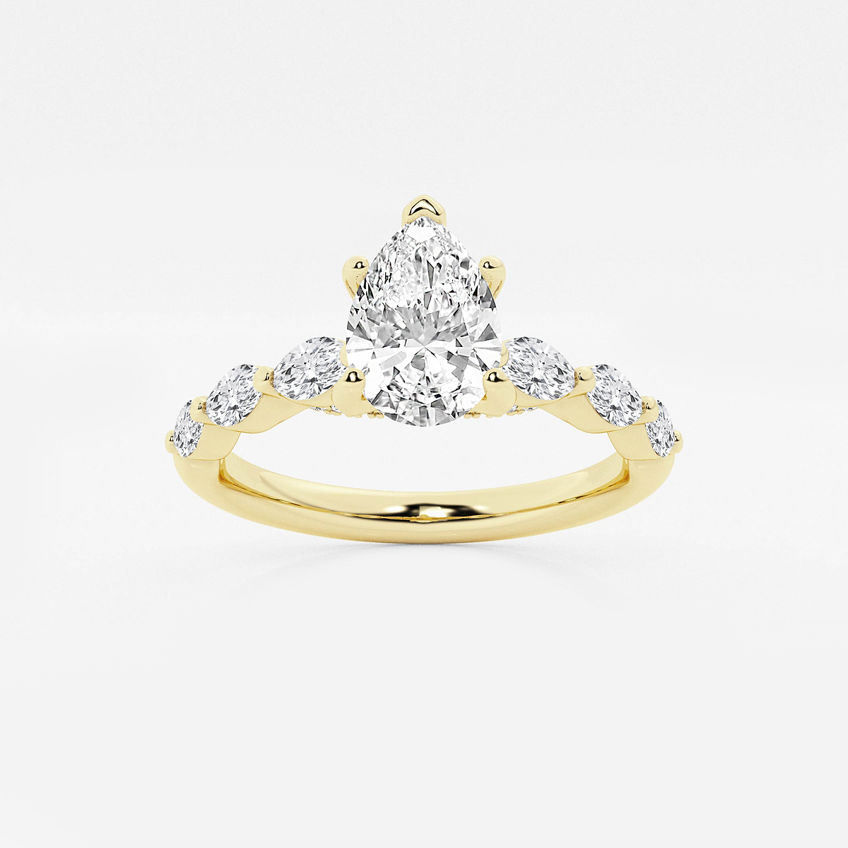 1 1/6 ctw Pear Lab Grown Diamond Engagement Ring with Floating Marquise Side Accents