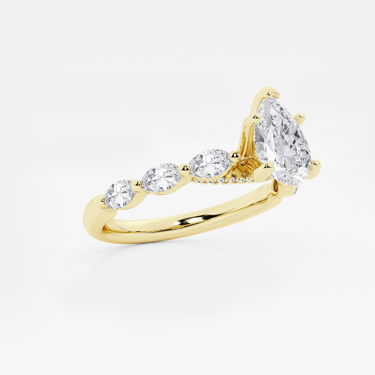 Additional Image 1 for  1 1/6 ctw Pear Lab Grown Diamond Engagement Ring with Floating Marquise Side Accents