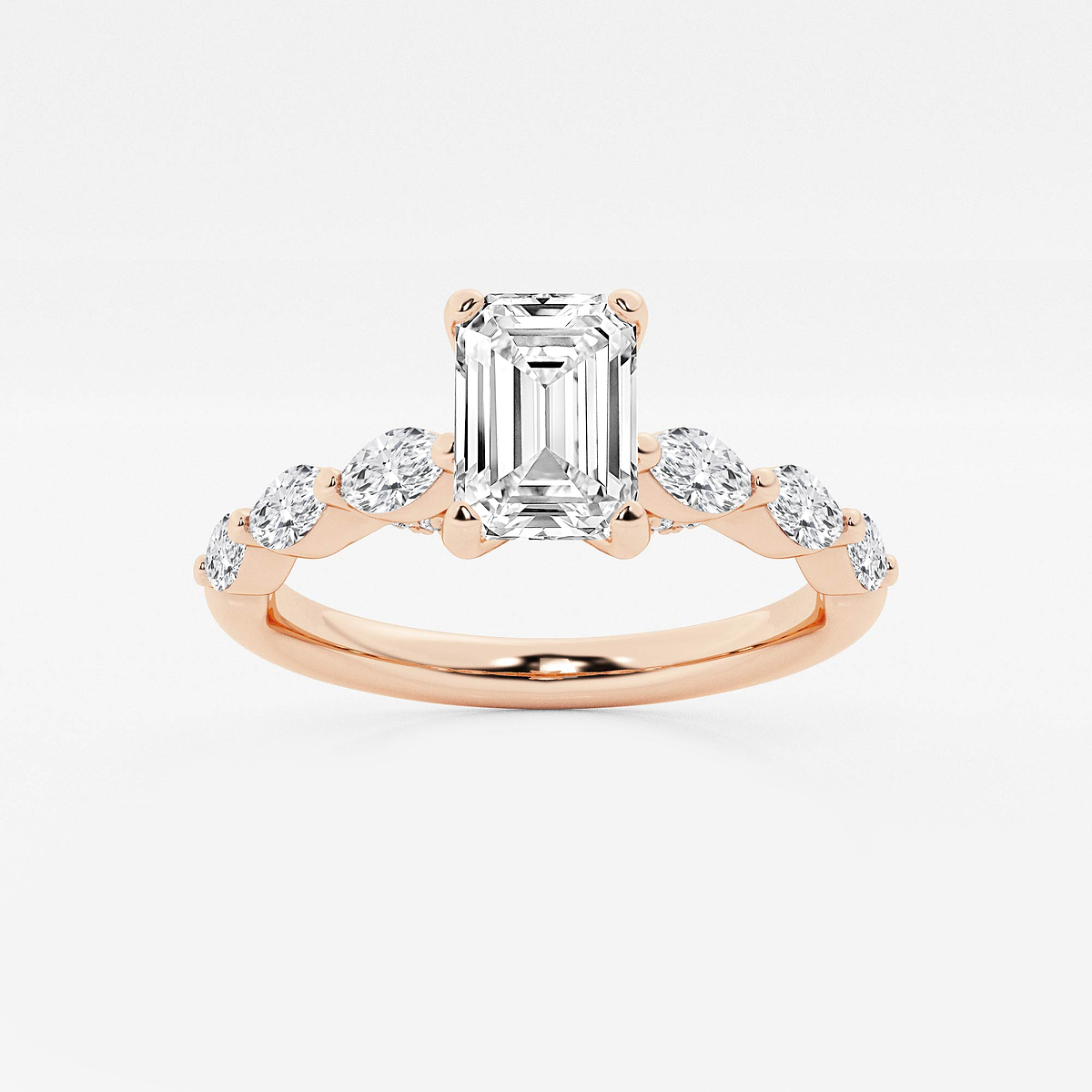 1 2/5 ctw Emerald Lab Grown Diamond Engagement Ring with Floating Marquise Side Accents