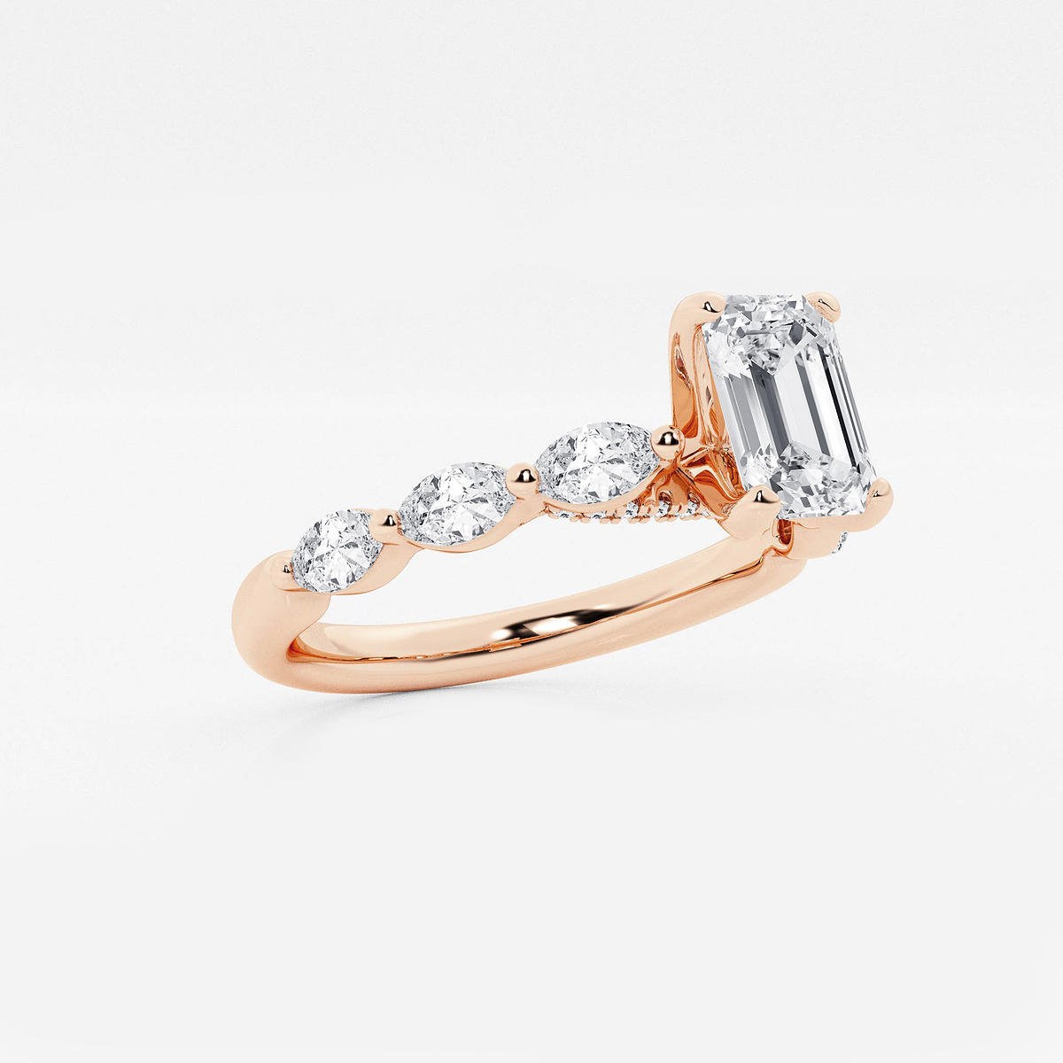 Additional Image 1 for  1 2/5 ctw Emerald Lab Grown Diamond Engagement Ring with Floating Marquise Side Accents