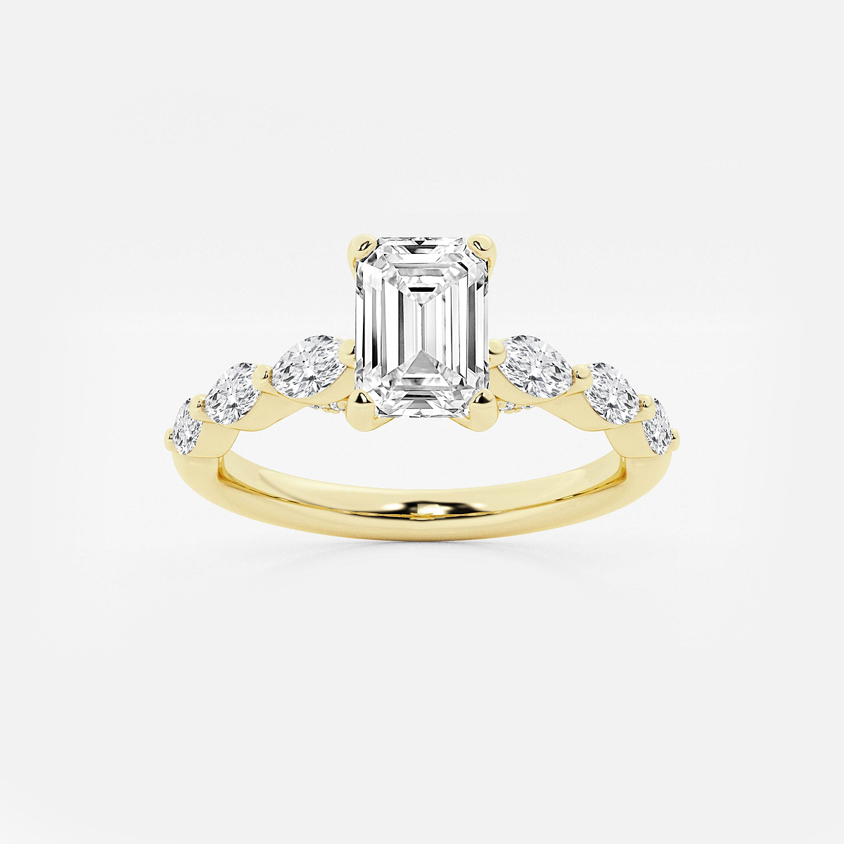 1 2/5 ctw Emerald Lab Grown Diamond Engagement Ring with Floating Marquise Side Accents 14K Yellow Gold, F, VS2