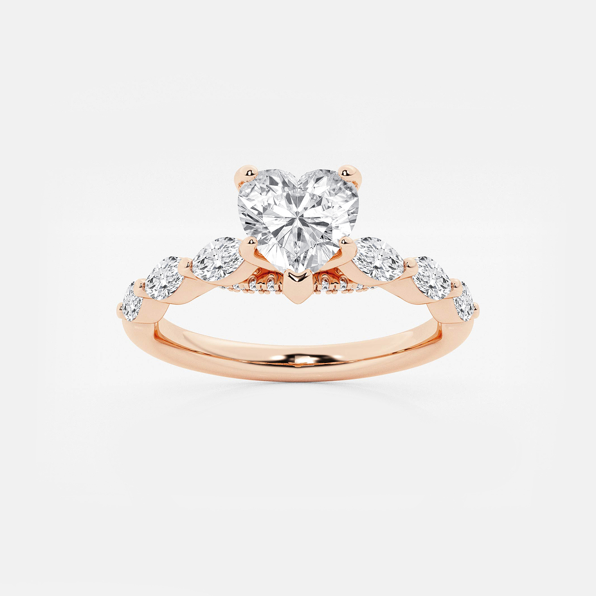 1 2/5 ctw Heart Lab Grown Diamond Engagement Ring with Floating Marquise Side Accents