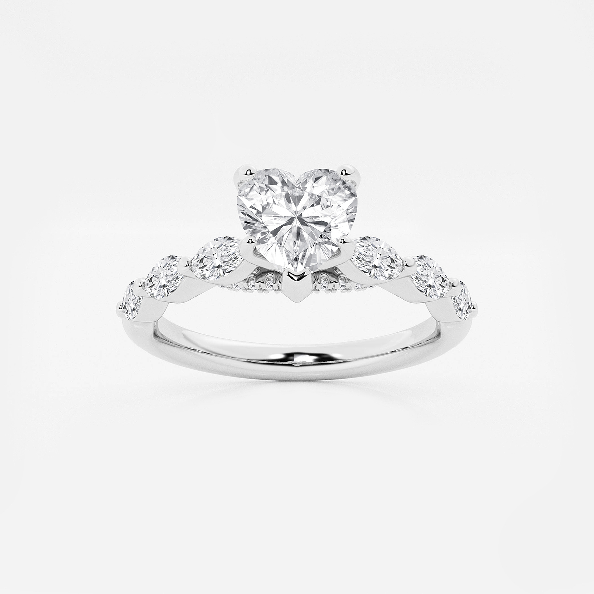 1 1/6 ctw Heart Lab Grown Diamond Engagement Ring with Floating Marquise Side Accents