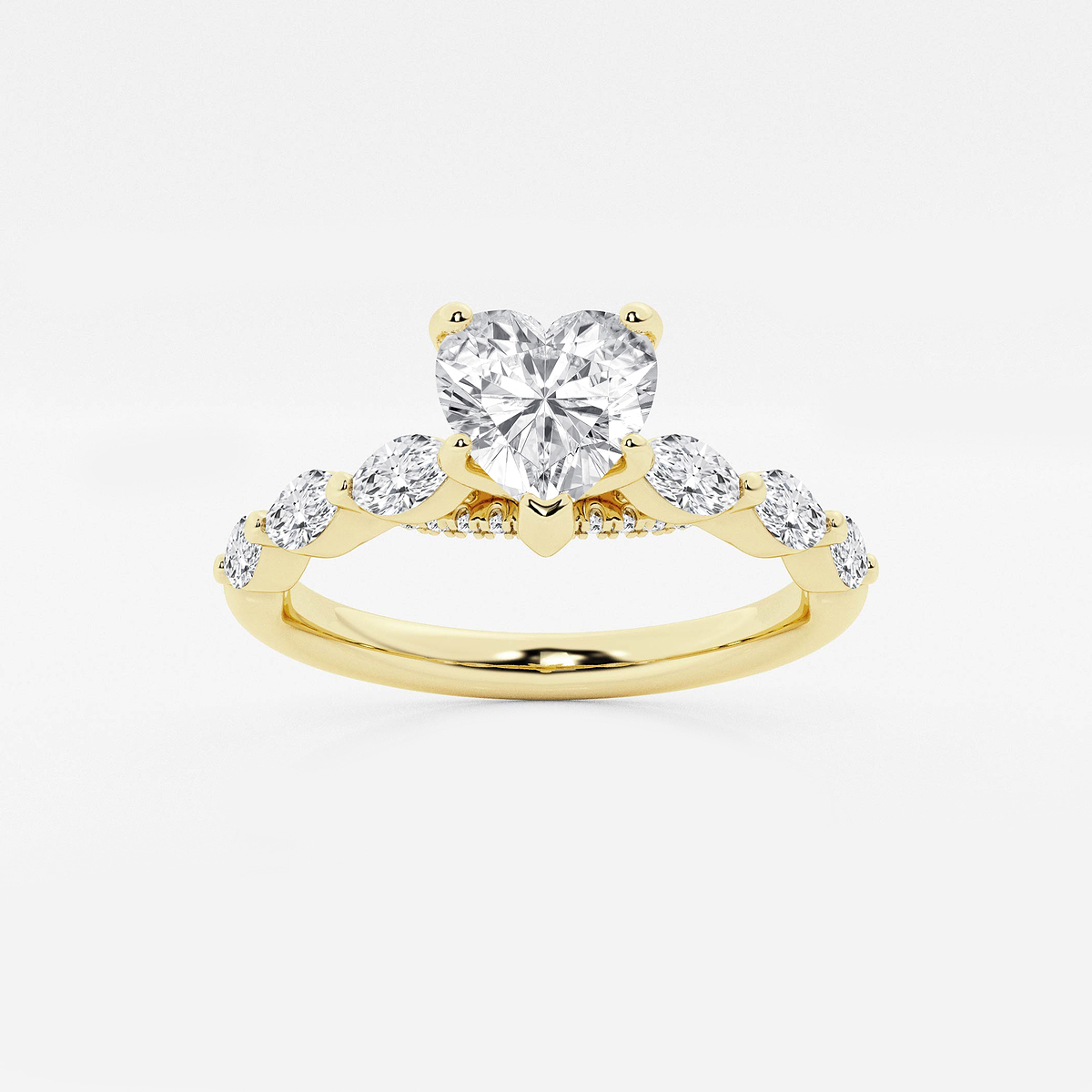 1 1/6 ctw Heart Lab Grown Diamond Engagement Ring with Floating Marquise Side Accents