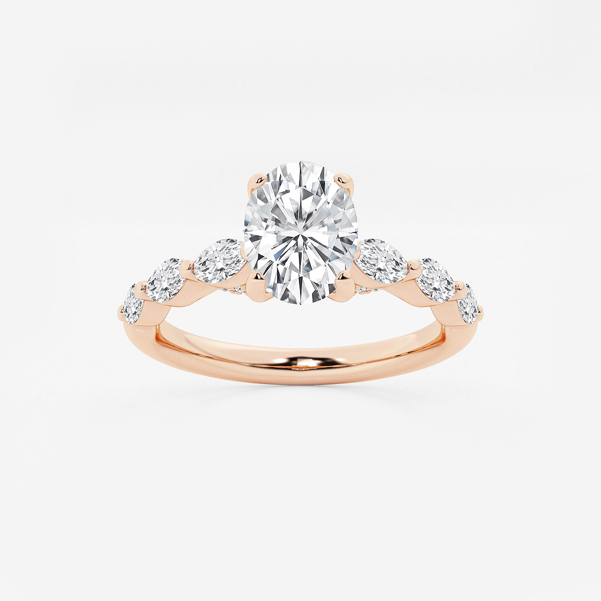 1 1/6 ctw Oval Lab Grown Diamond Engagement Ring with Floating Marquise Side Accents