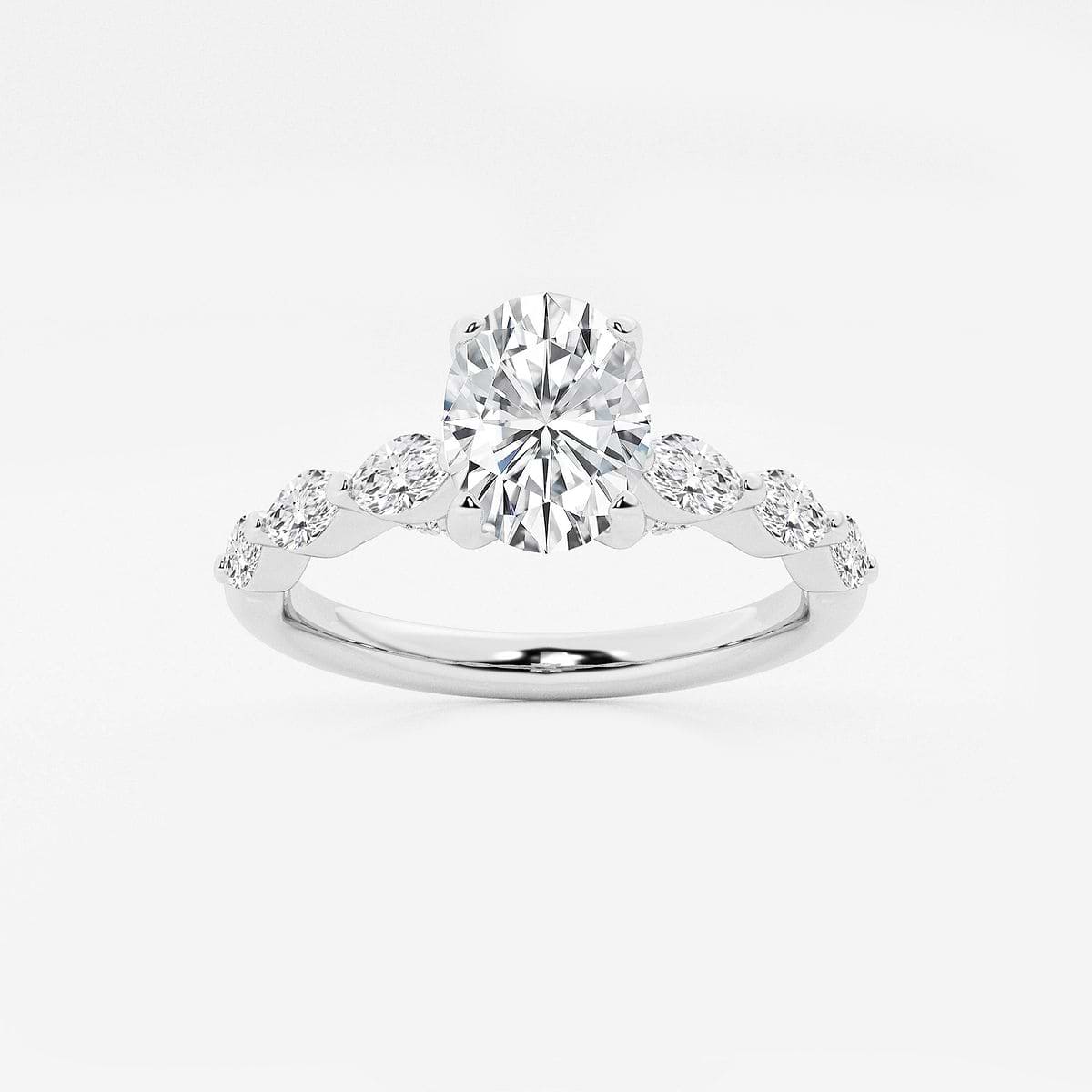 1 1/6 ctw Oval Lab Grown Diamond Engagement Ring with Floating Marquise Side Accents