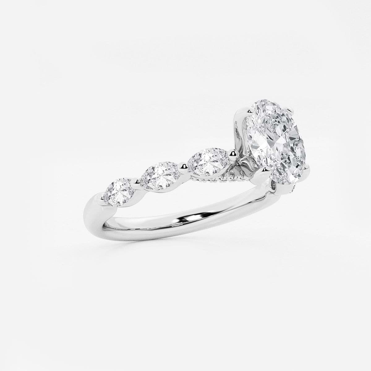 Additional Image 1 for  1 1/6 ctw Oval Lab Grown Diamond Engagement Ring with Floating Marquise Side Accents