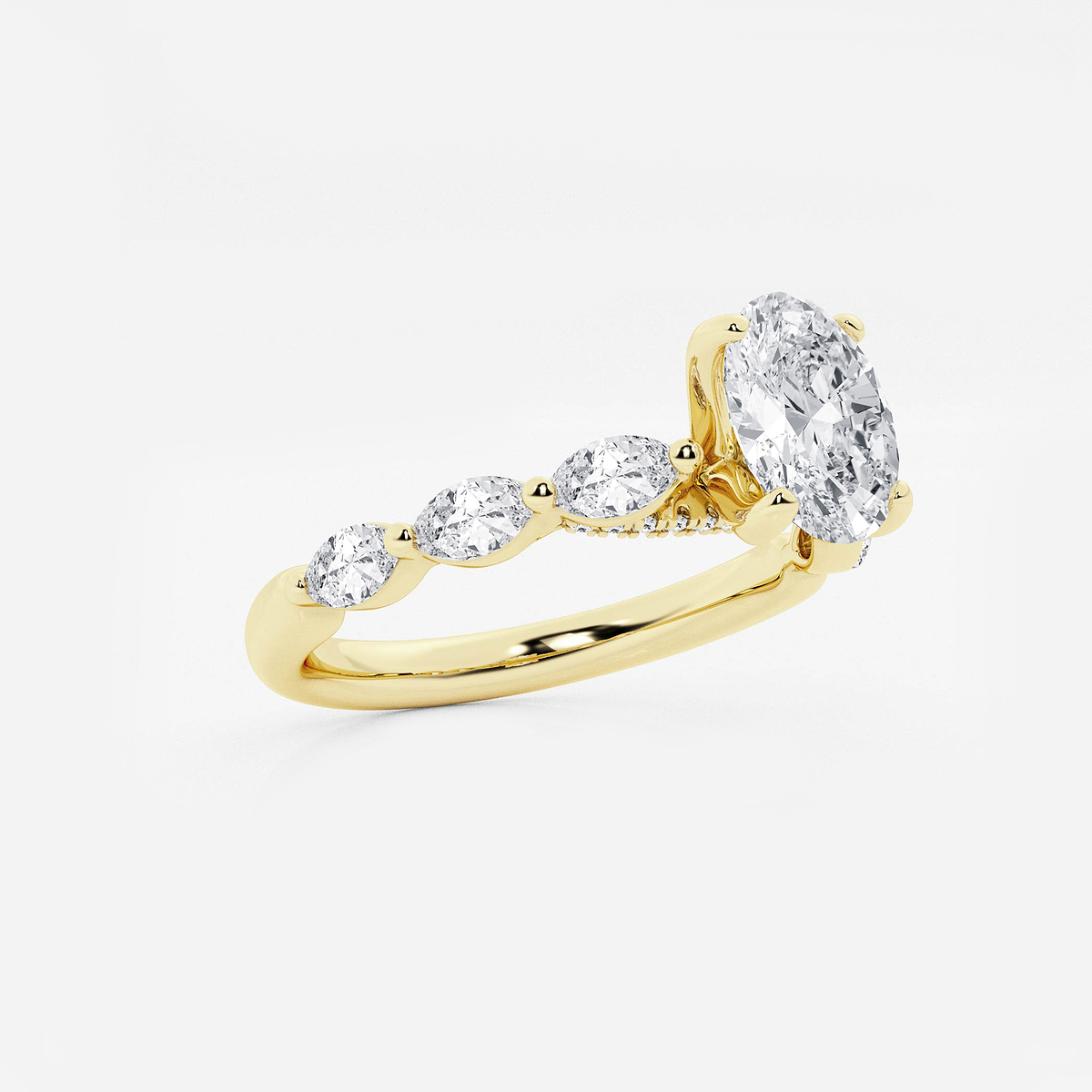 Additional Image 1 for  1 2/5 ctw Oval Lab Grown Diamond Engagement Ring with Floating Marquise Side Accents