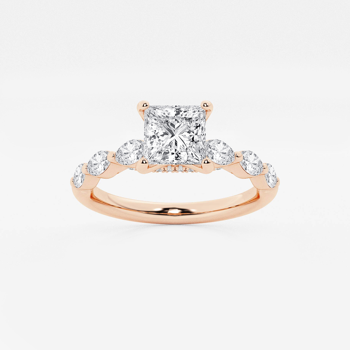 1 1/6 ctw Princess Lab Grown Diamond Engagement Ring with Floating Marquise Side Accents
